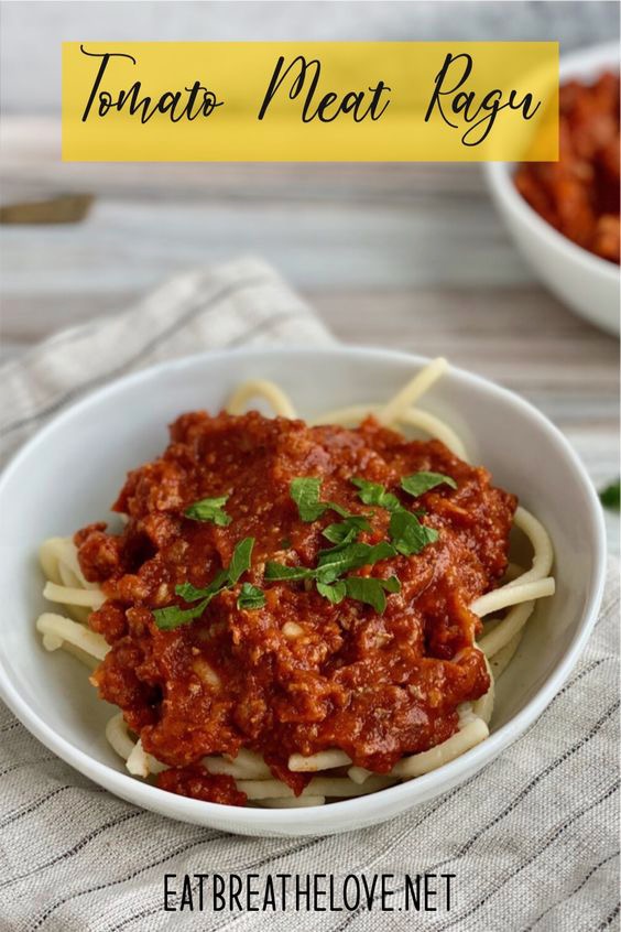 Tomato Meat Ragu Pasta with meat sauce on top